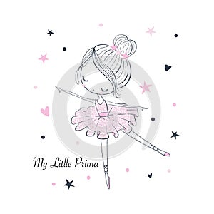 My little Prima Ballerina. Simple linear vector graphic isolated illustration photo